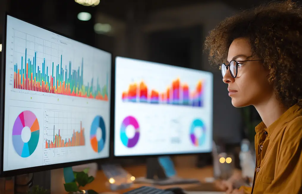 Assessment professional reviewing performance data and analytics